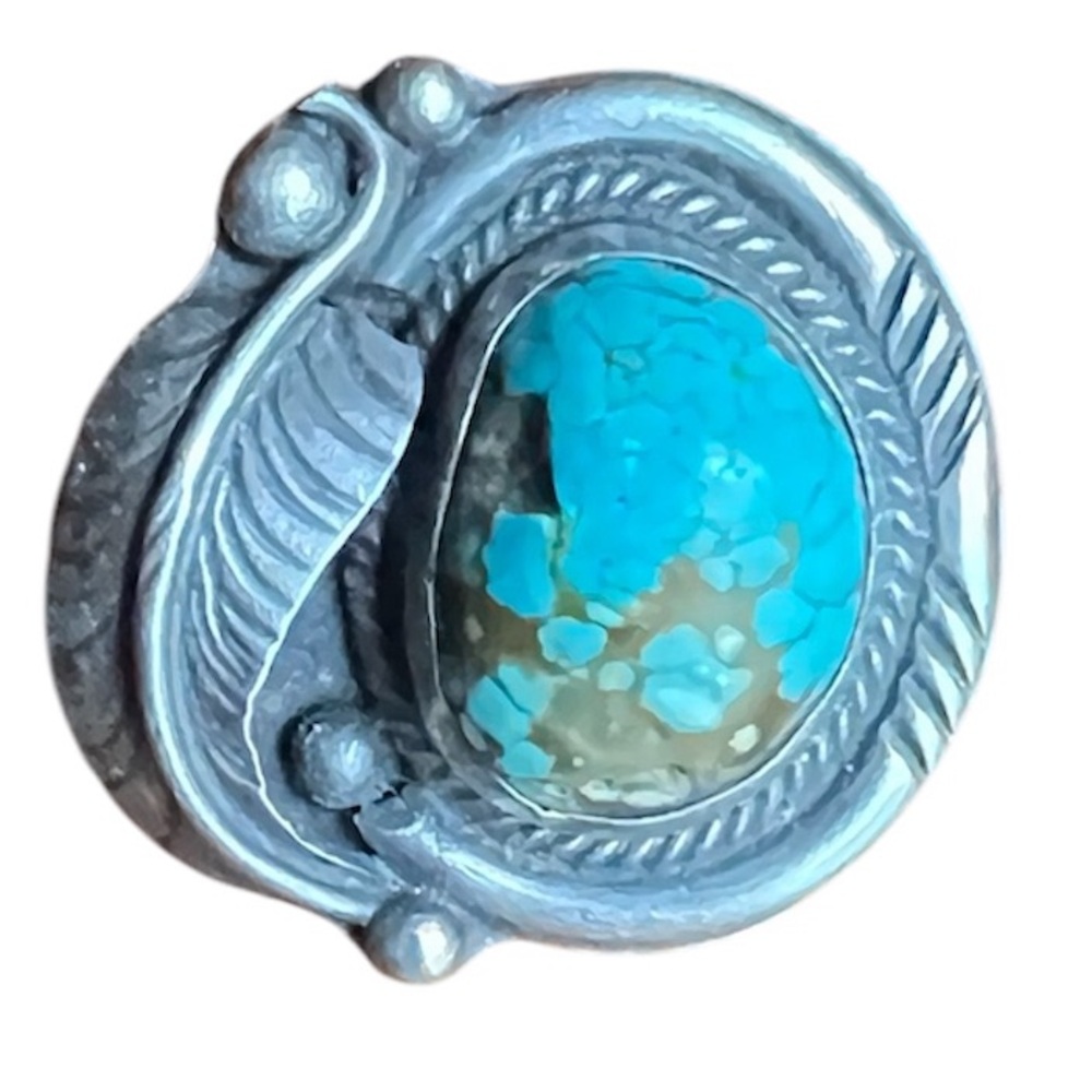 Antique Native American Made Turquoise Silver Ring Size 6 (Navajo pre 1970s)